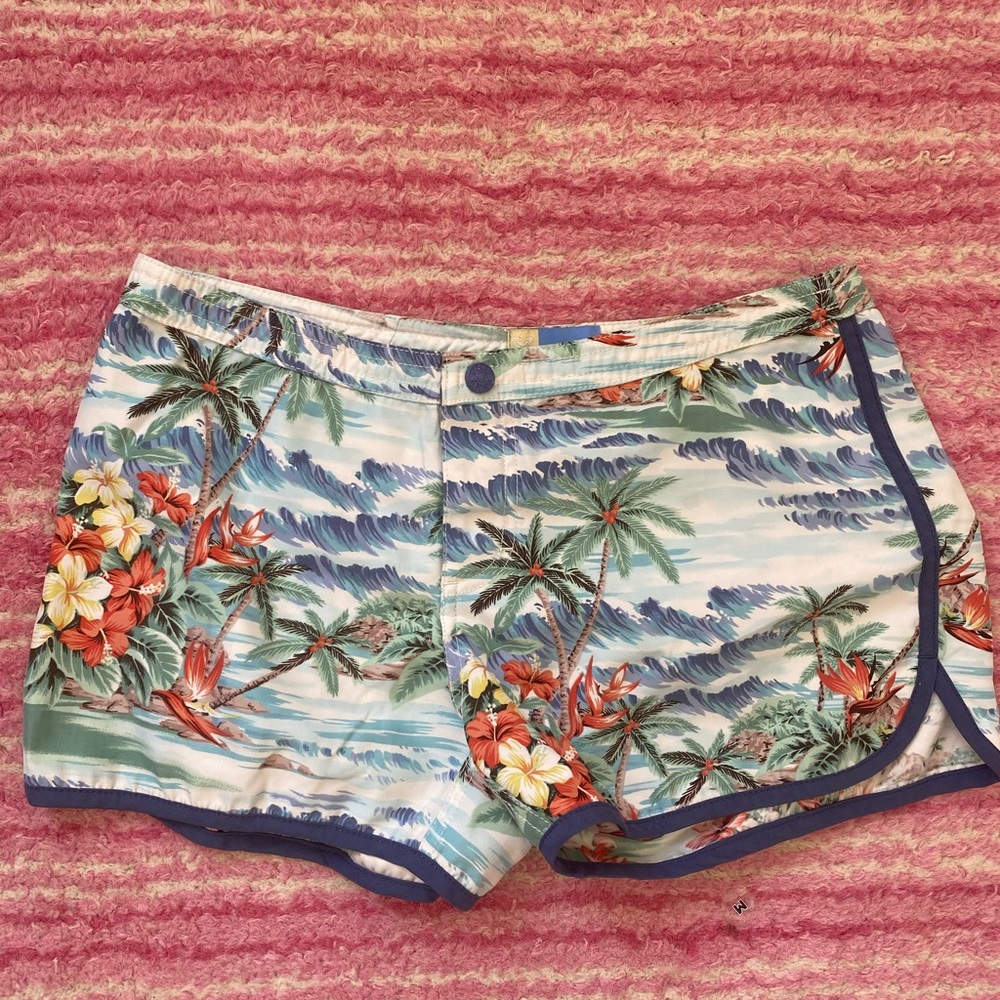 Roxy Blue and Red Athletic Shorts with Tropical Print